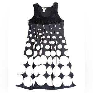 Vibe Black and White Polka Dot Empire Waist Swing Trapeze Mid Century Mod Dress